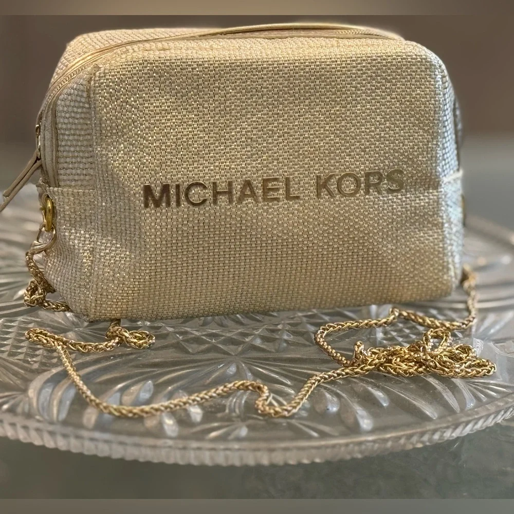 Michael Kors Shimmering Cream Gold Pouch with golden sling